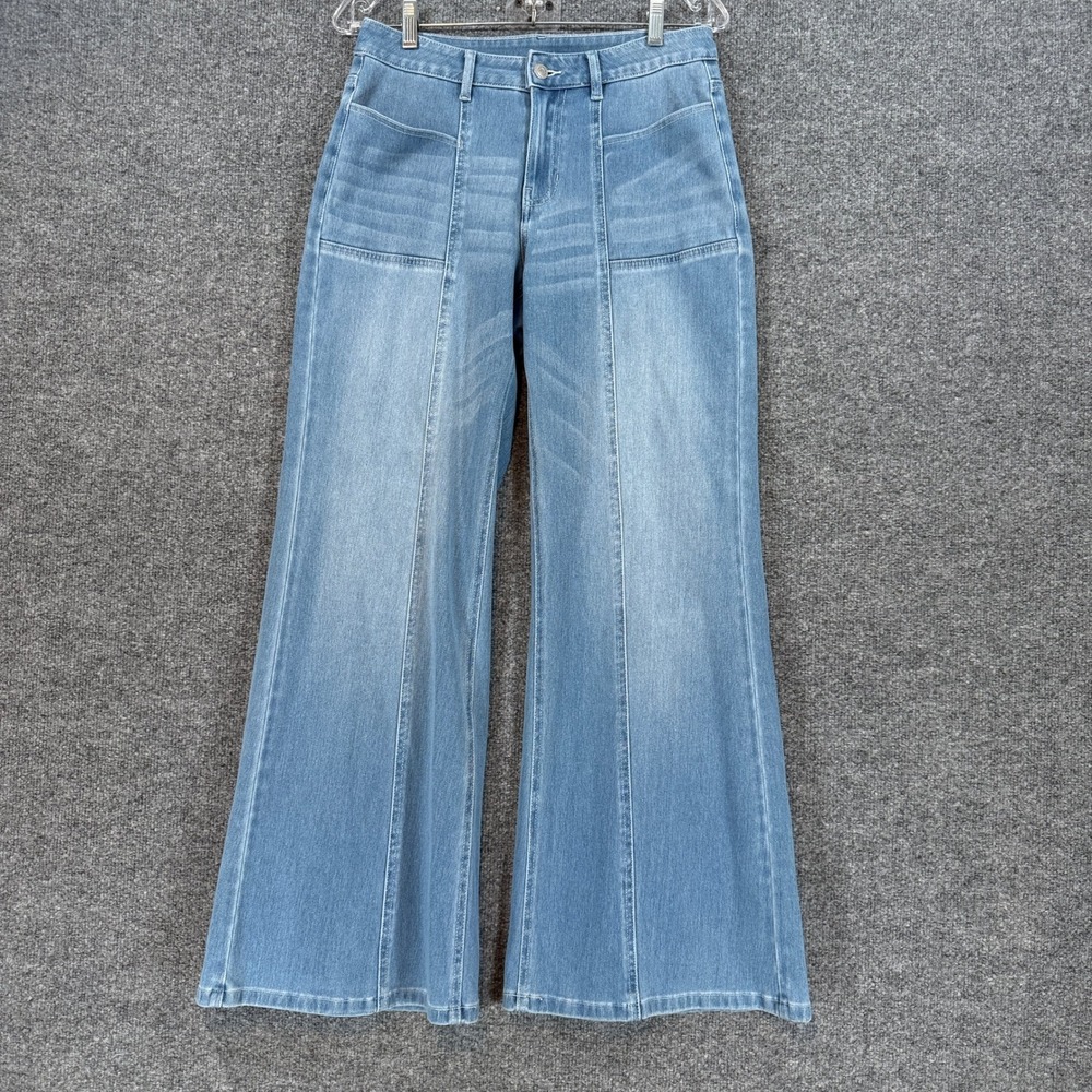 Halara Wide Leg Jeans Women Small Light Blue High Rise Seam Front Denim Flare